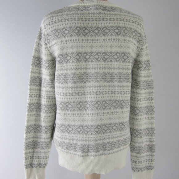 New J Crew Womens M Ivory Gray LS 100% Cotton Nordic Fair Isle Sweater NWT $79 - Picture 4 of 9